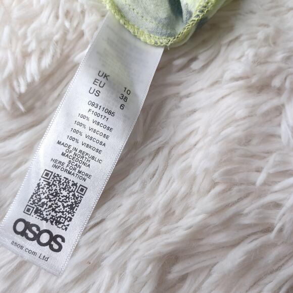 ASOS White High Neck Open Back Green With Abstract Splodge Black Print Size 6 - Picture 9 of 10